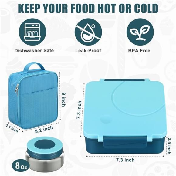 Bento Lunch Box for Kids with 8oz Soup Thermo&Lunch Bag, Leak-Proof Lunch Food - Picture 2 of 7